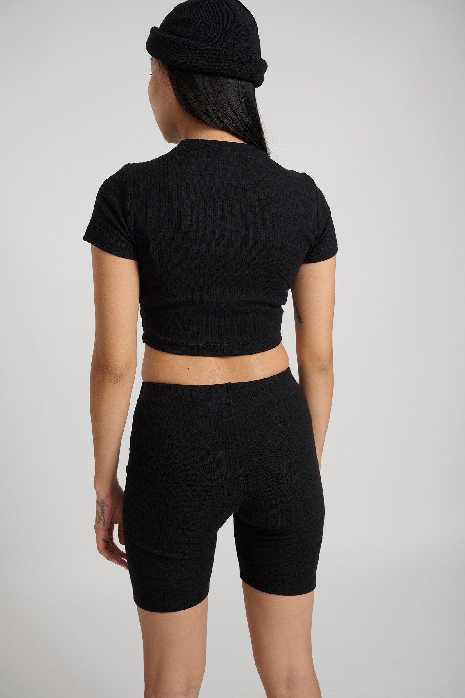 Jet Black Ribbed Crop Top - BonkersCorner