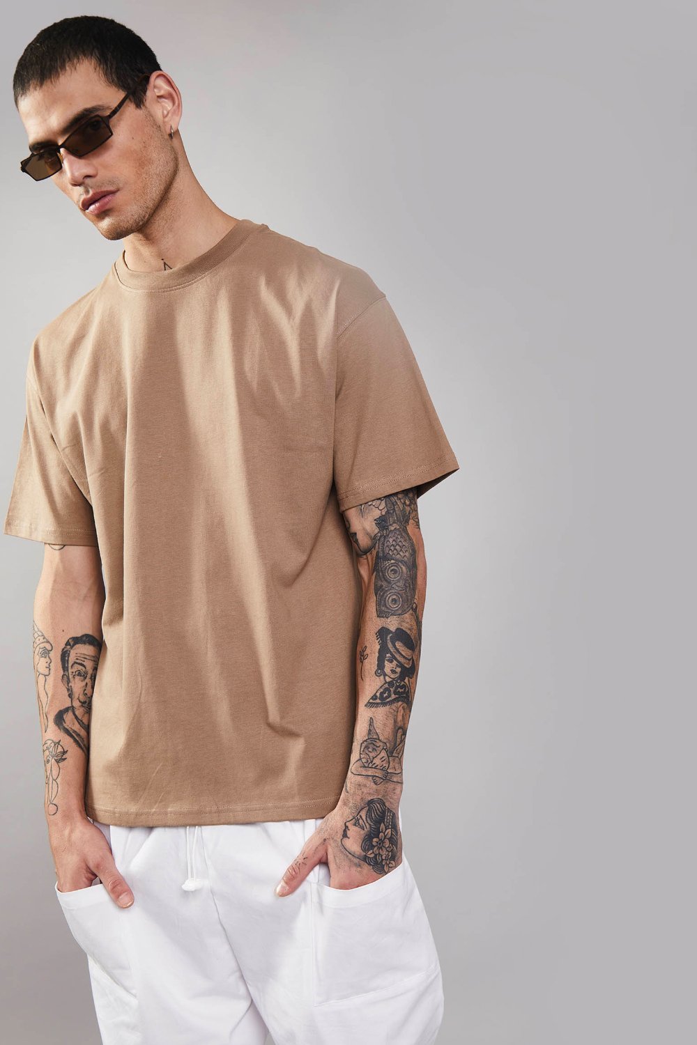 Khaki Heavyweight Oversized T-shirt - BonkersCorner