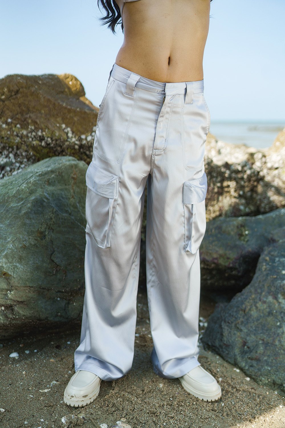 Light Grey Satin Utility Pants - BonkersCorner
