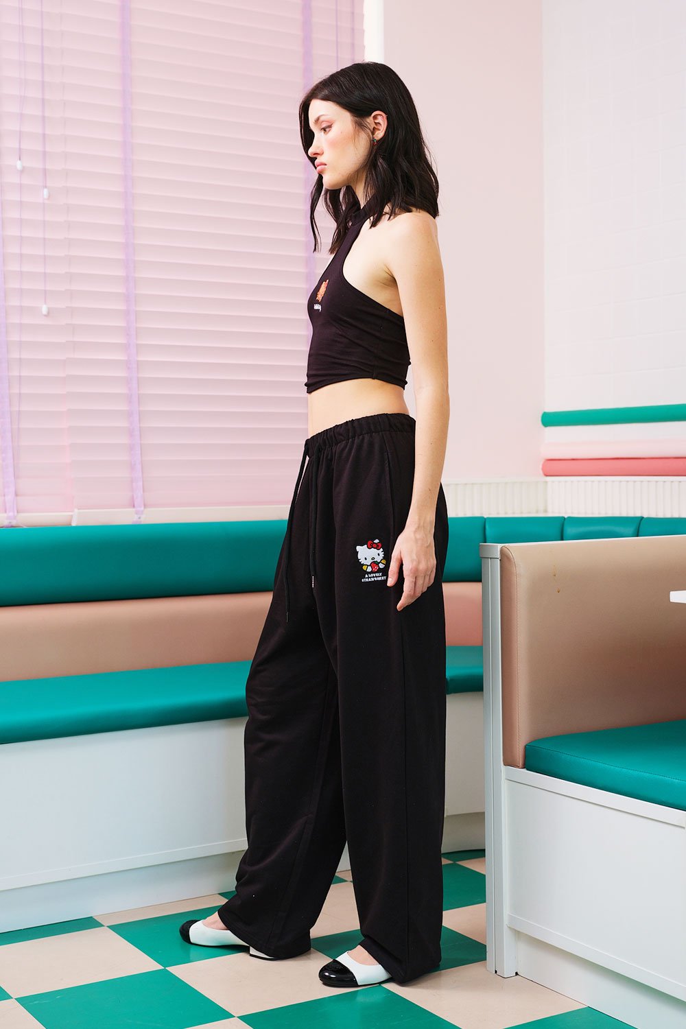 Lovely Strawberry Black Joggers - BonkersCorner