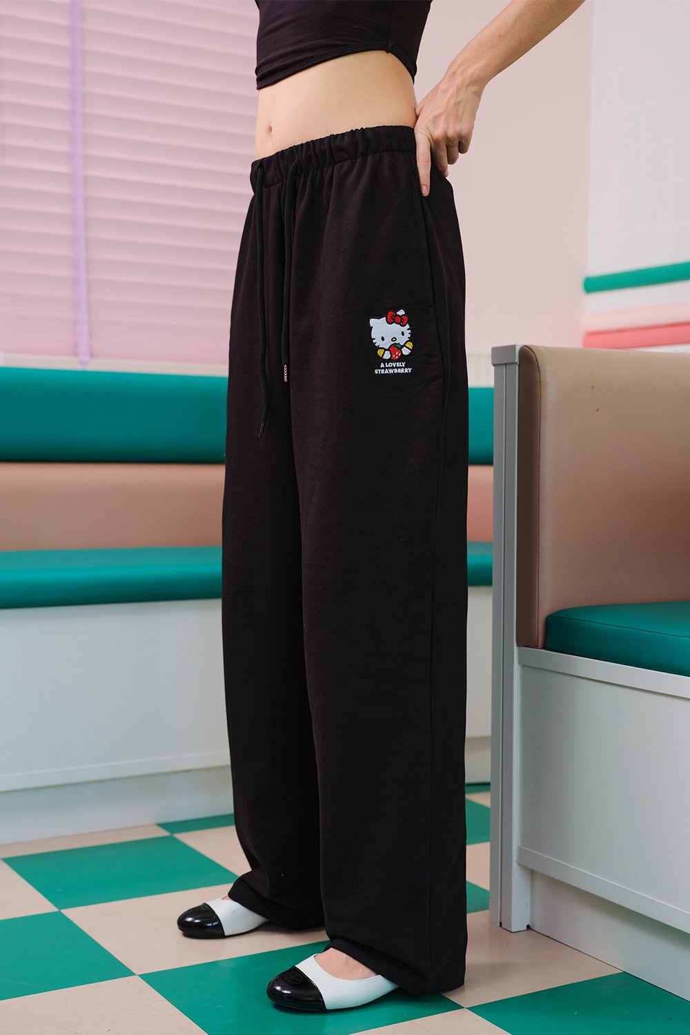Lovely Strawberry Black Joggers - BonkersCorner