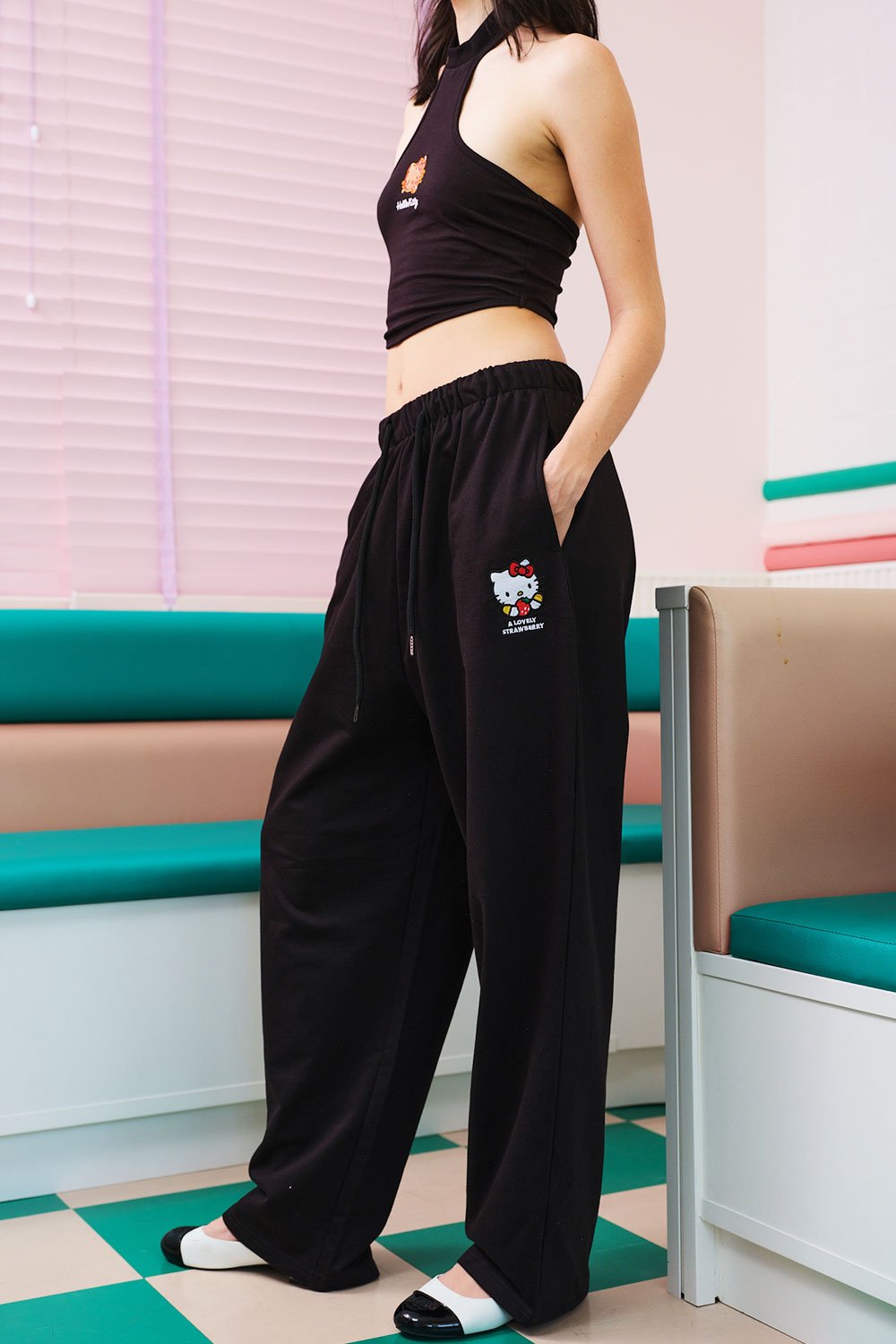 Lovely Strawberry Black Joggers - BonkersCorner