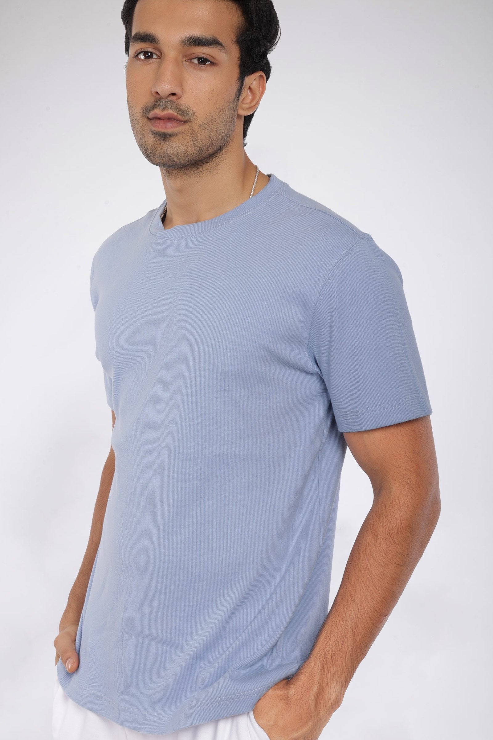Mens Blue Ribbed Relaxed Fit T-shirt - BonkersCorner