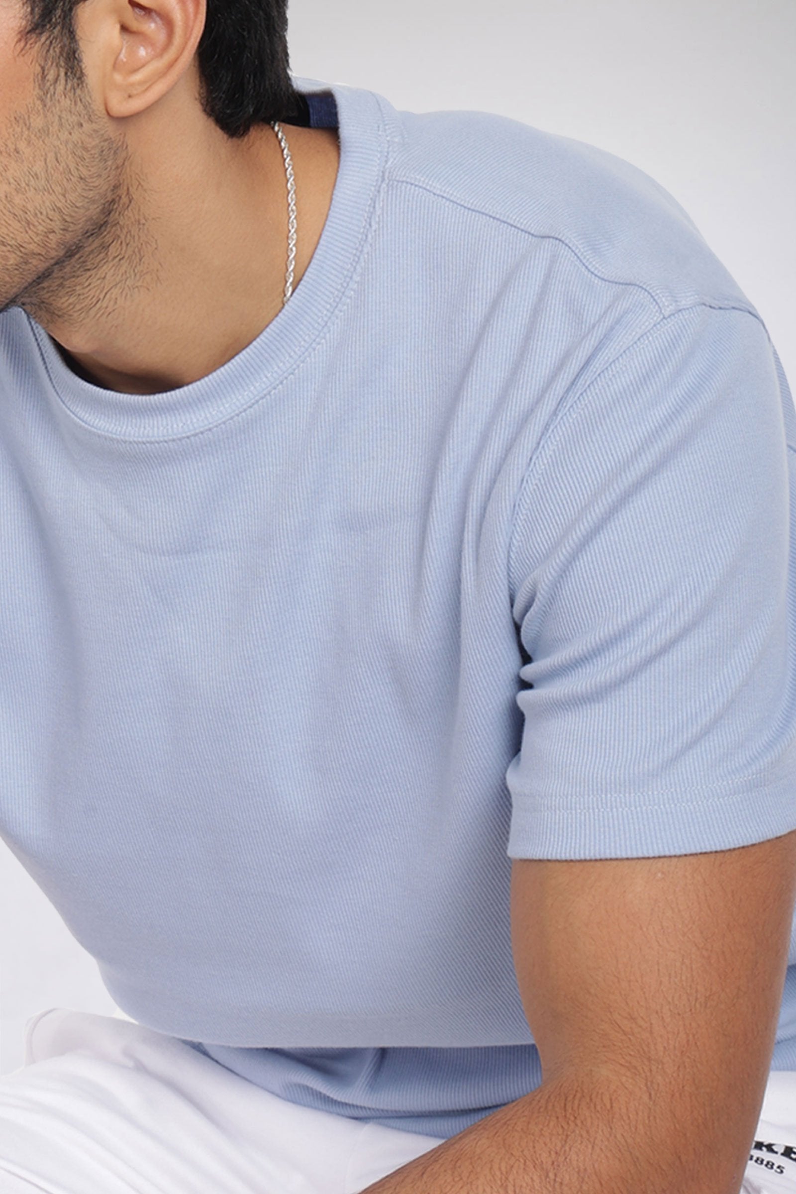 Mens Blue Ribbed Relaxed Fit T-shirt - BonkersCorner