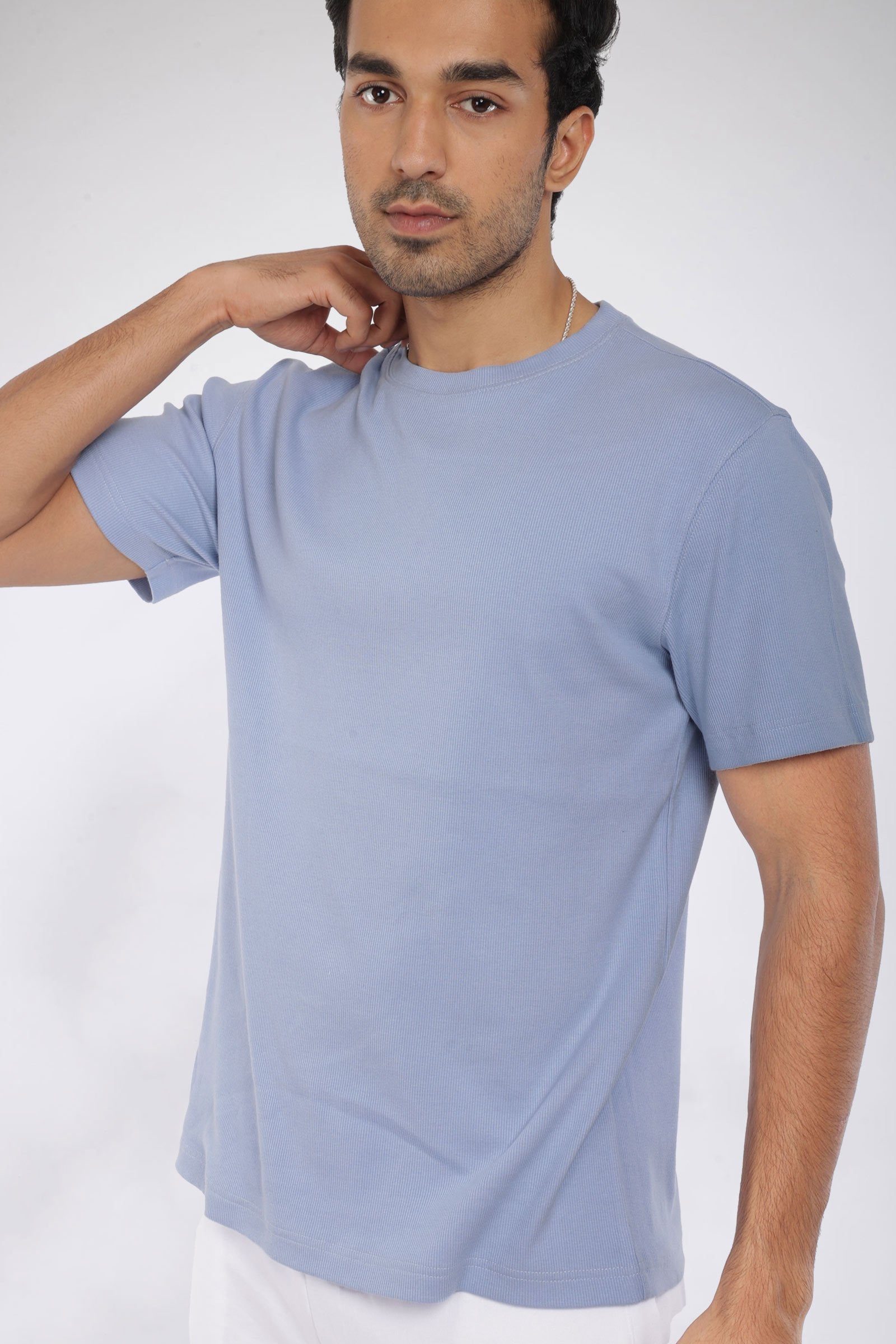 Mens Blue Ribbed Relaxed Fit T-shirt - BonkersCorner