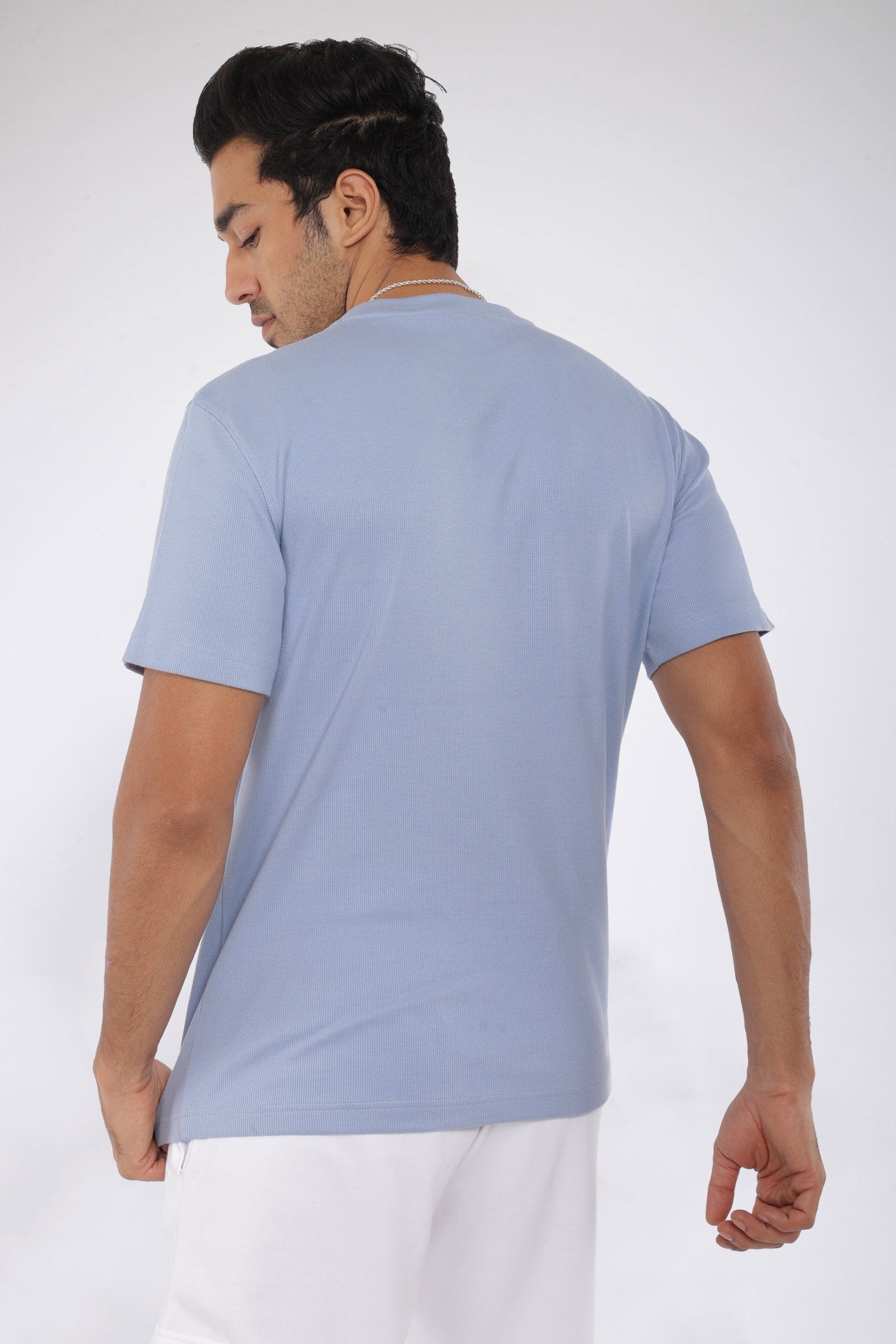 Mens Blue Ribbed Relaxed Fit T-shirt - BonkersCorner