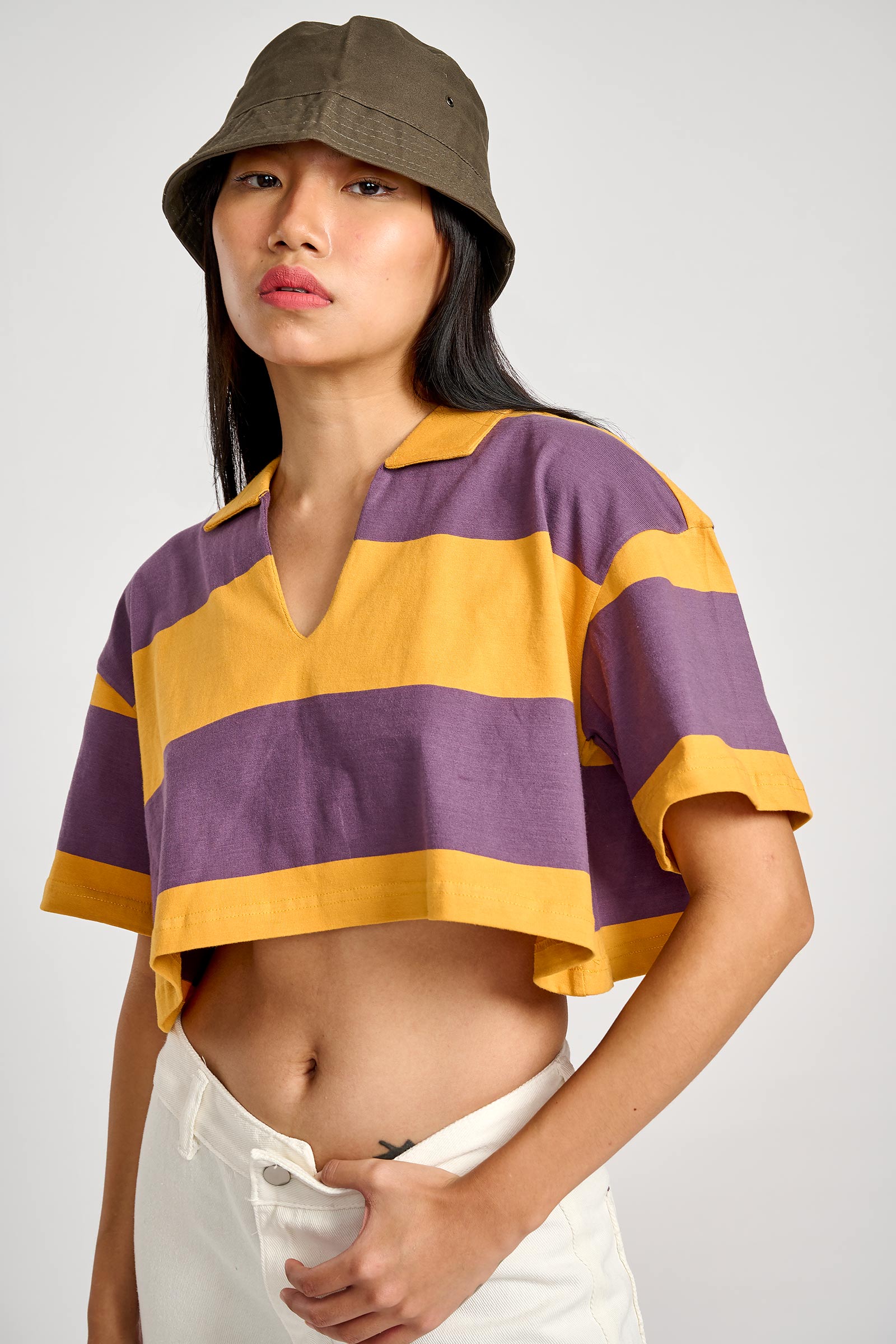 Musty Plum Striped Loose Crop Top - BonkersCorner