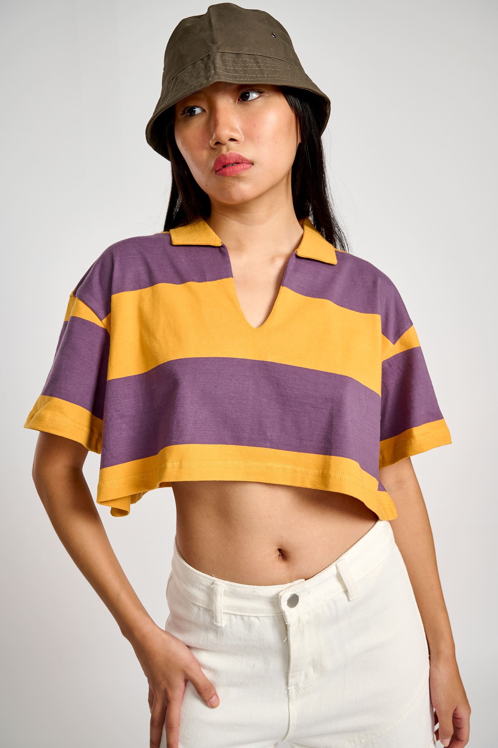 Musty Plum Striped Loose Crop Top - BonkersCorner