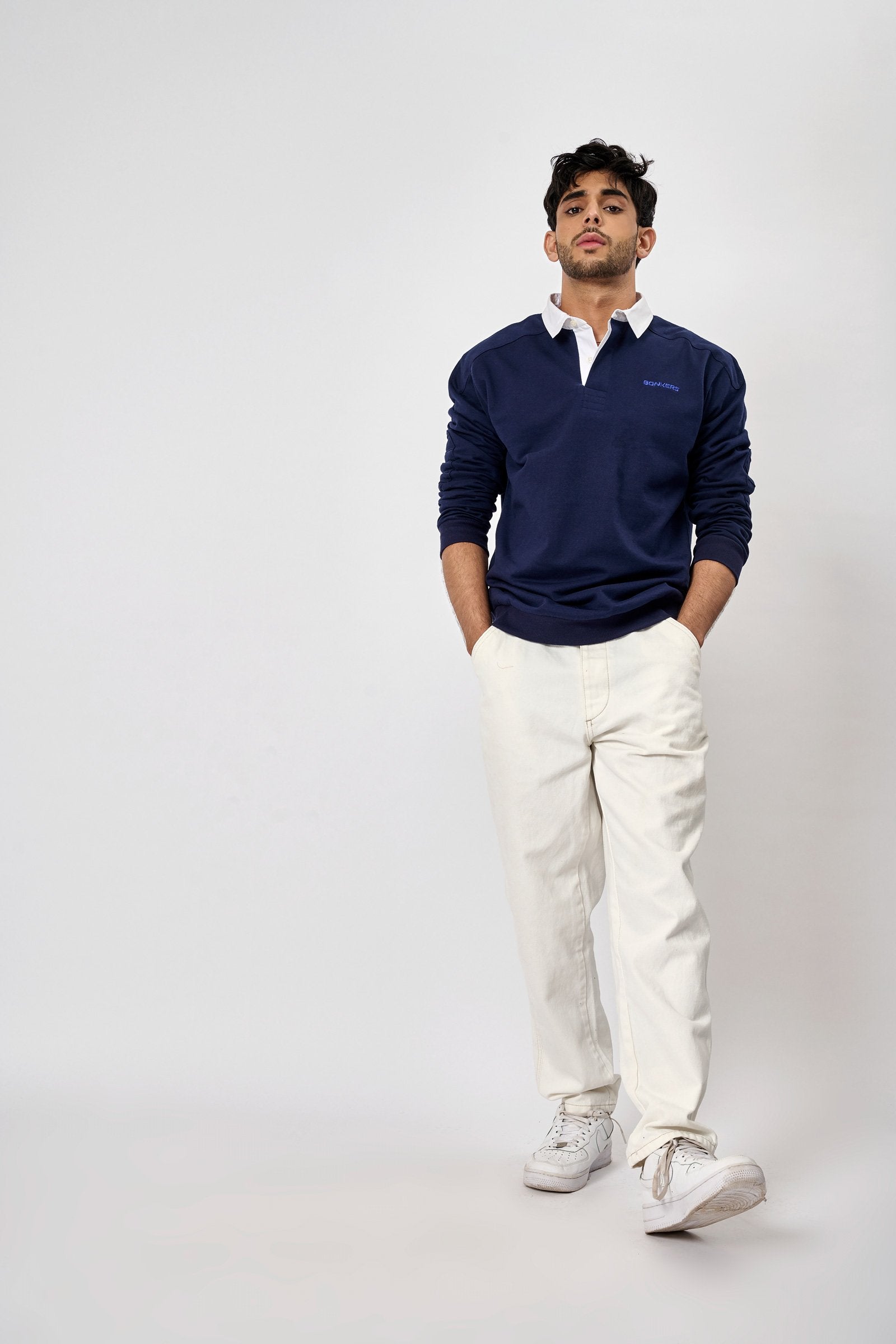 Navy Blue Collared Sweatshirt - BonkersCorner