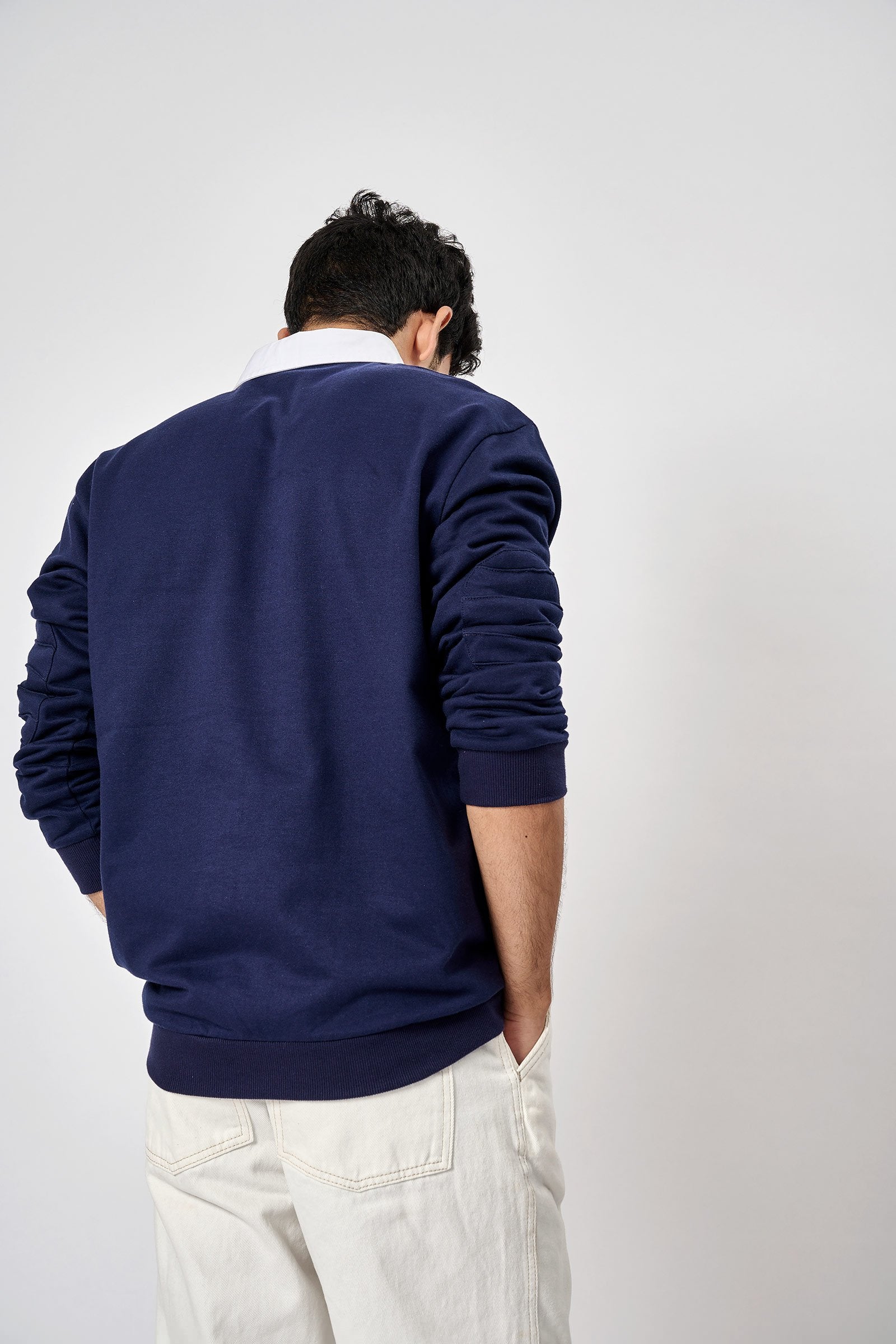 Navy Blue Collared Sweatshirt - BonkersCorner