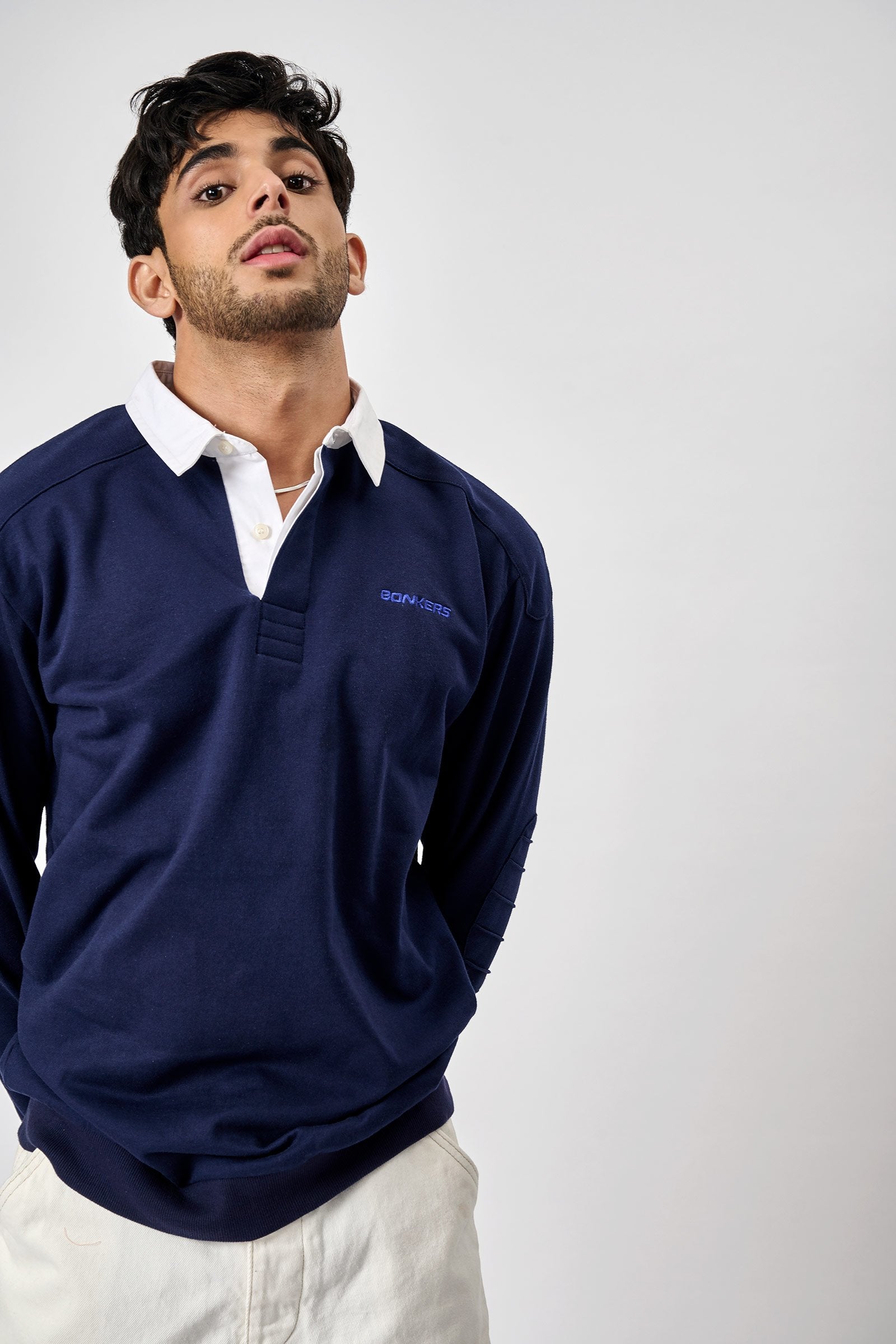 Navy Blue Collared Sweatshirt - BonkersCorner