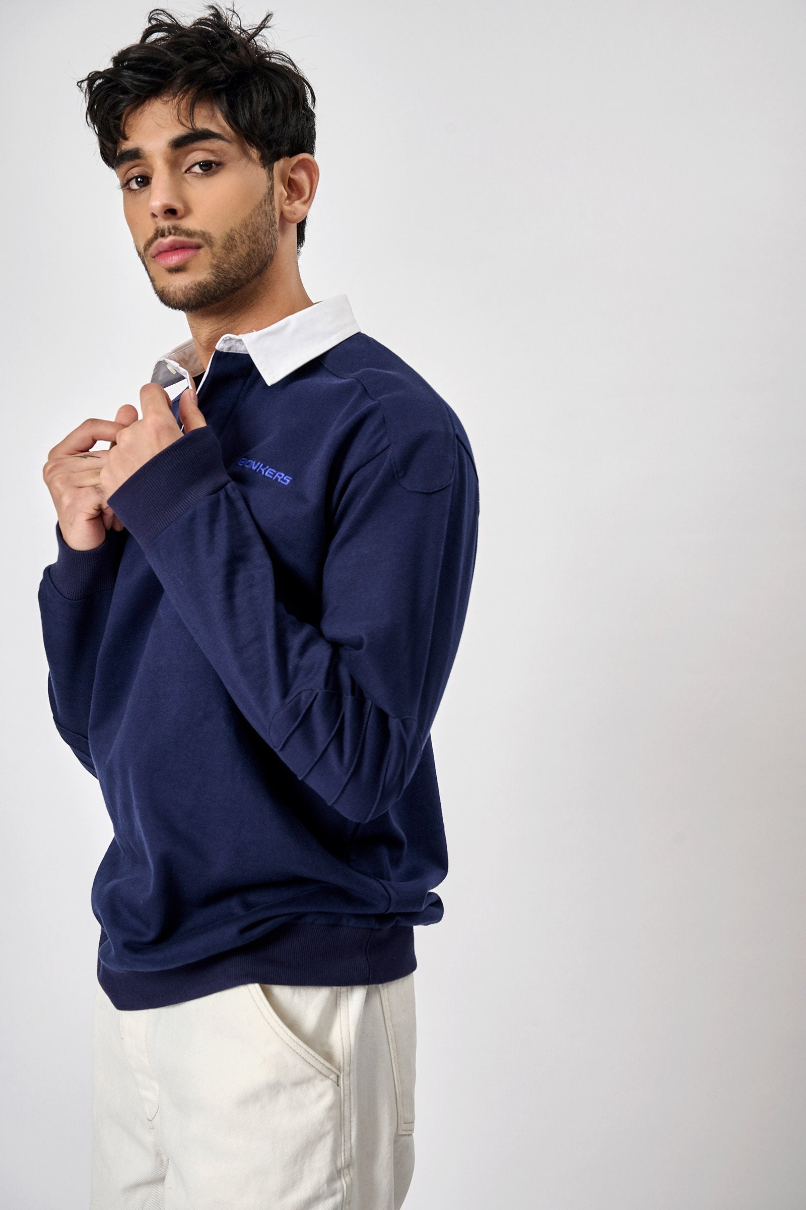Navy Blue Collared Sweatshirt - BonkersCorner