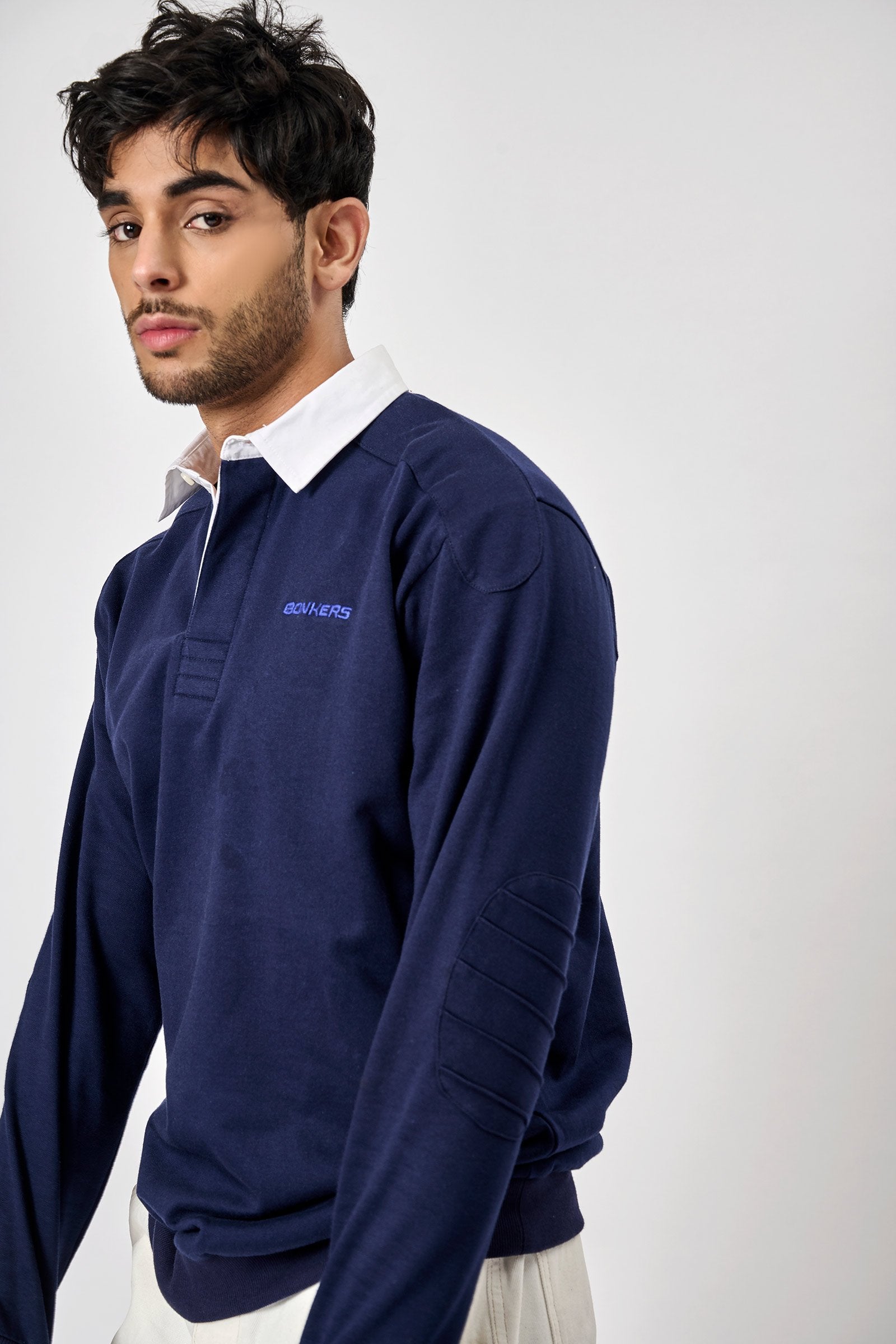 Navy Blue Collared Sweatshirt - BonkersCorner