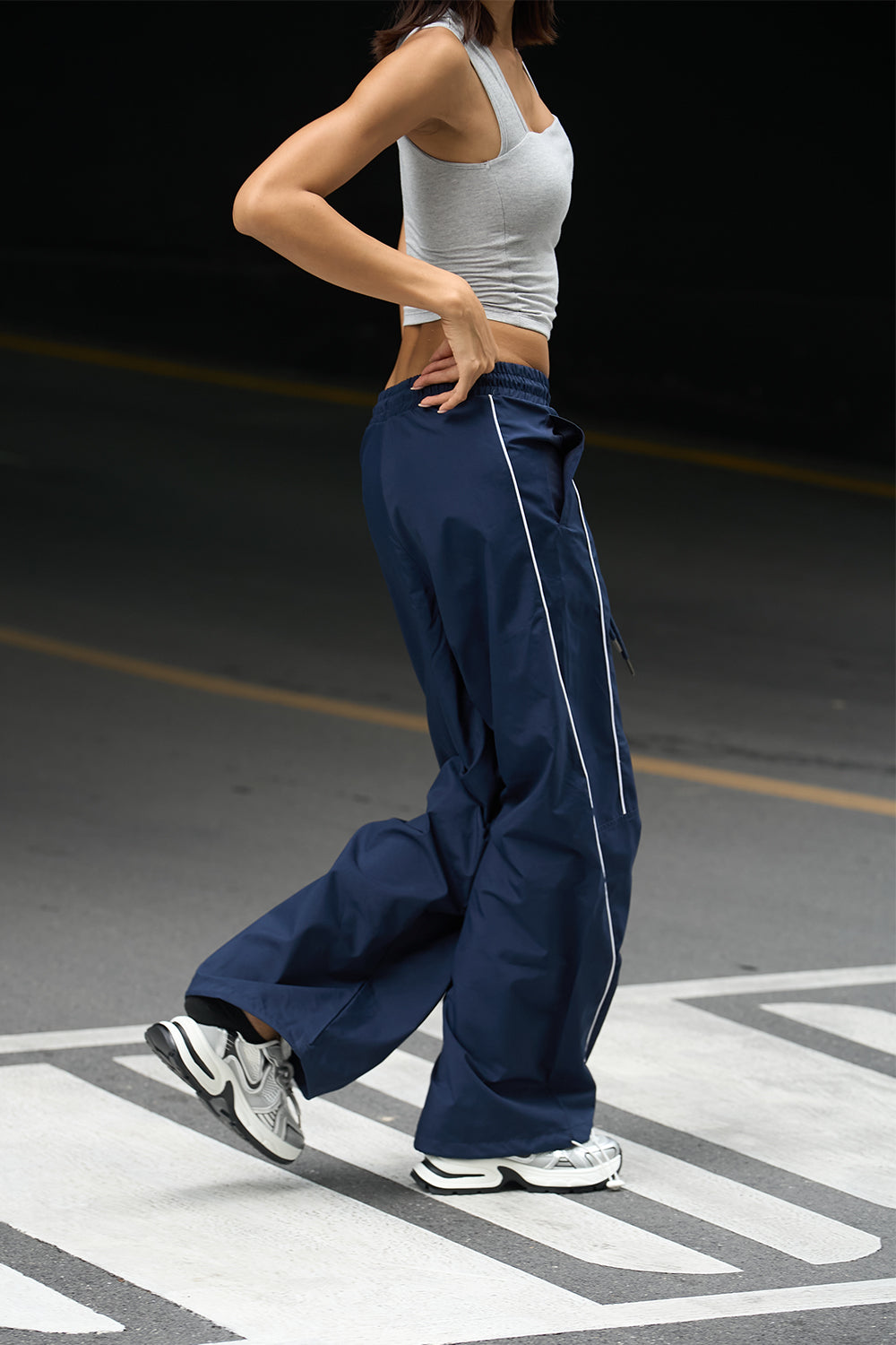 Navy Blue Sporty Deconstructed Loose Pants - BonkersCorner