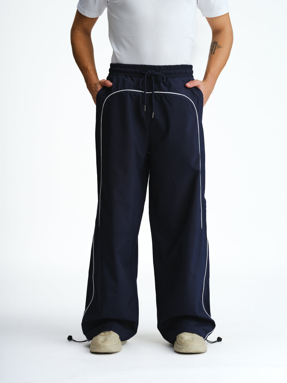 Navy Blue Sporty Deconstructed Loose Pants - BonkersCorner