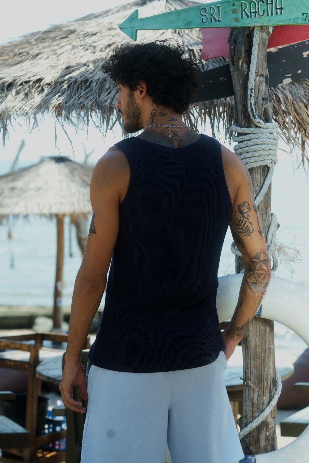 Navy Blue Waffle Tank - BonkersCorner