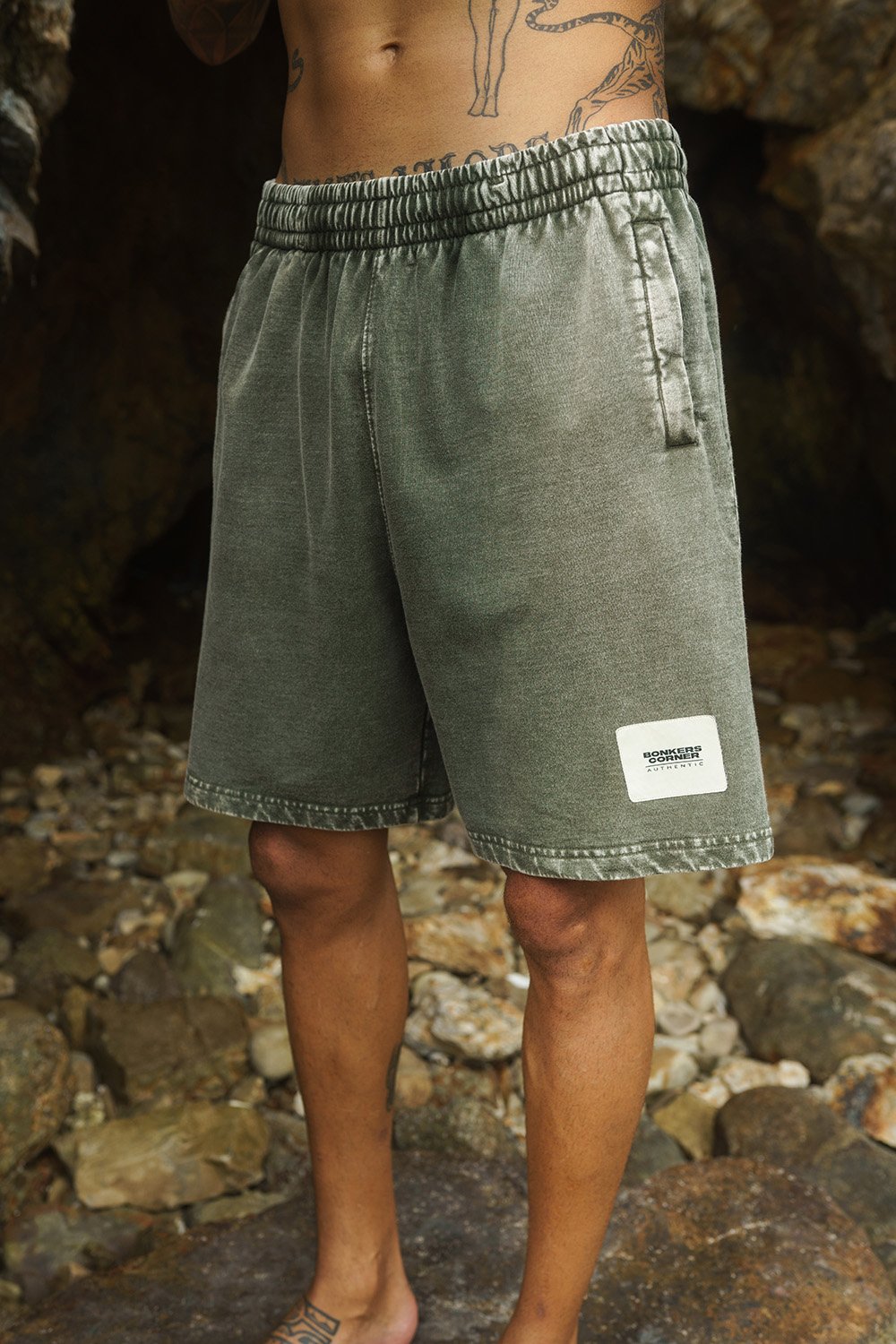 Olive Heavyweight Faded Shorts - BonkersCorner