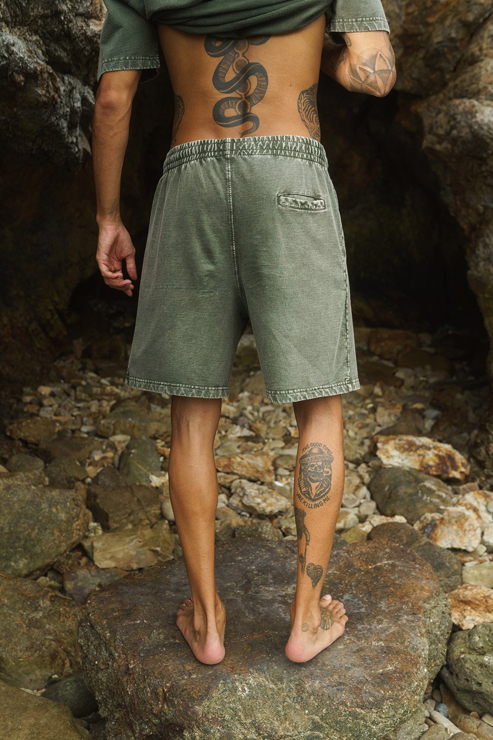 Olive Heavyweight Faded Shorts - BonkersCorner