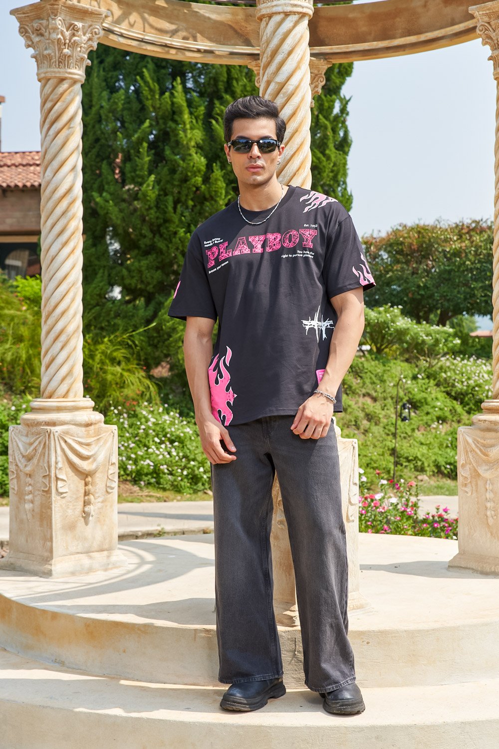 Pink Flame Playboy Oversized T-shirt - BonkersCorner