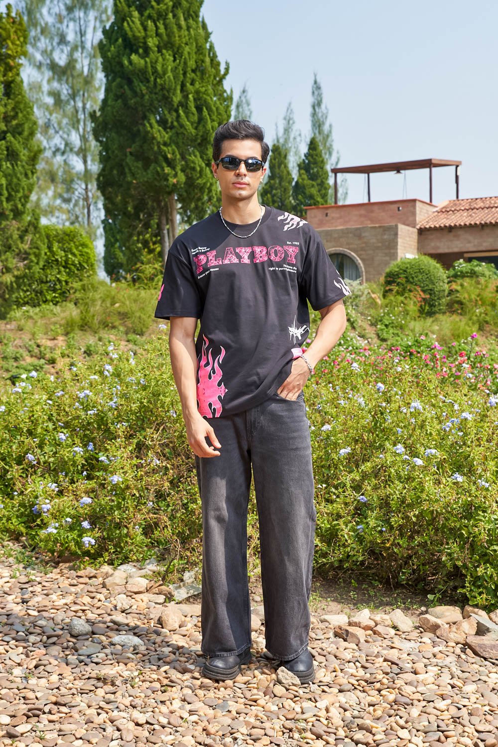 Pink Flame Playboy Oversized T-shirt - BonkersCorner