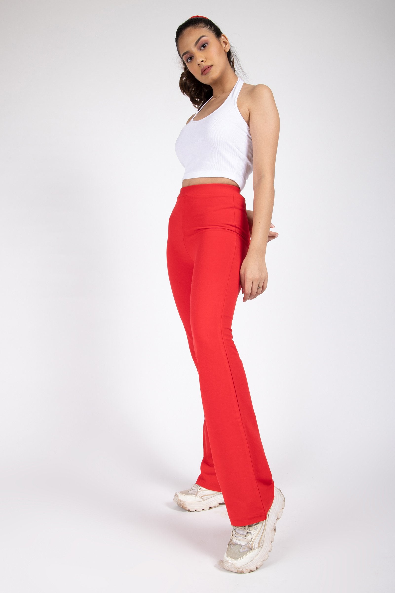 Red Flared Up Pants - BonkersCorner