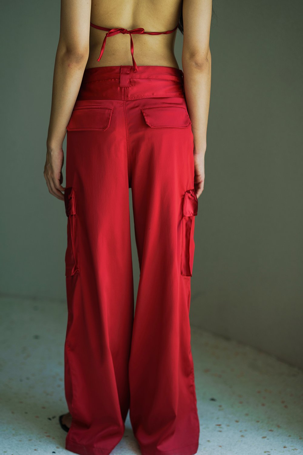 Red Satin Utility Pants - BonkersCorner
