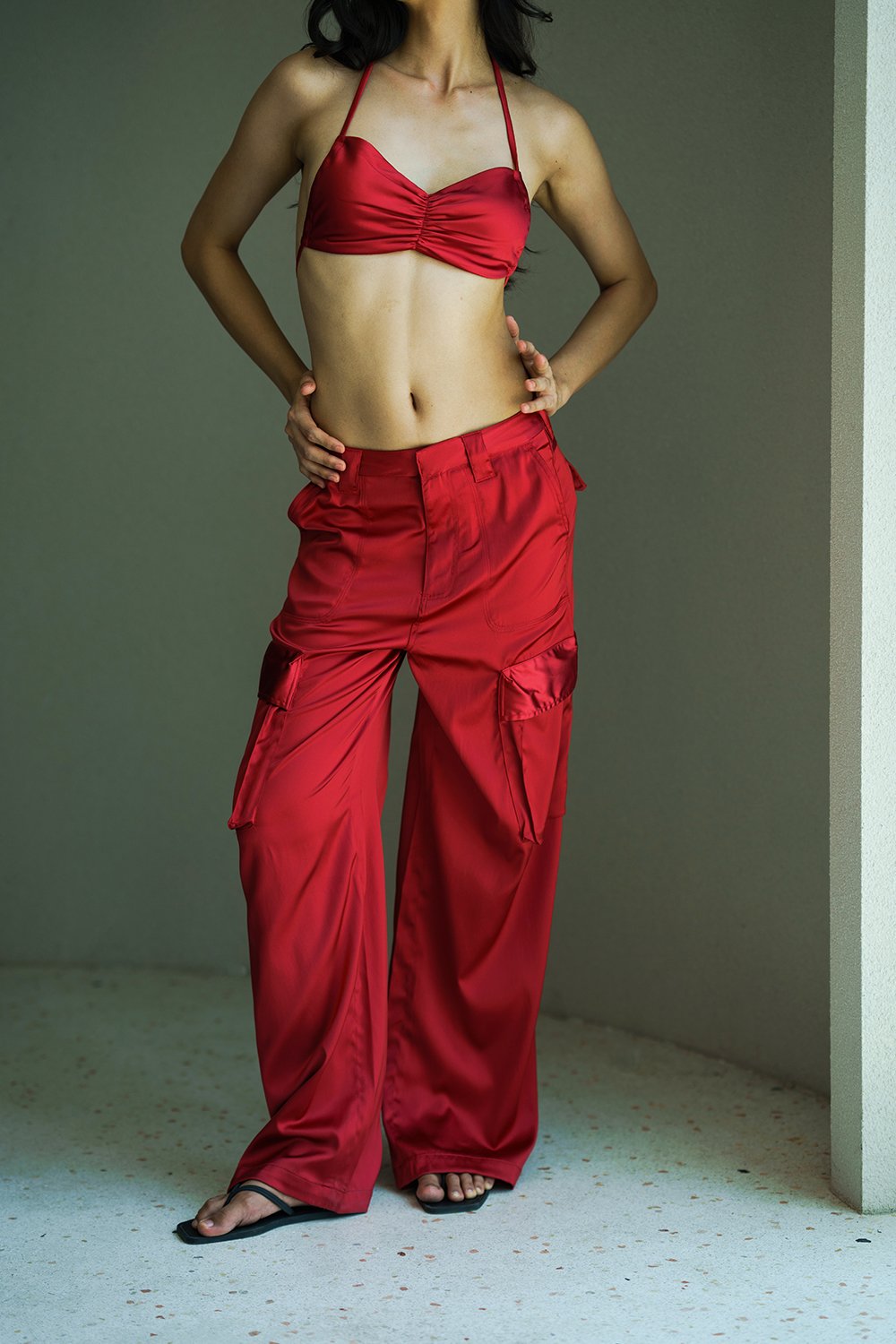 Red Satin Utility Pants - BonkersCorner
