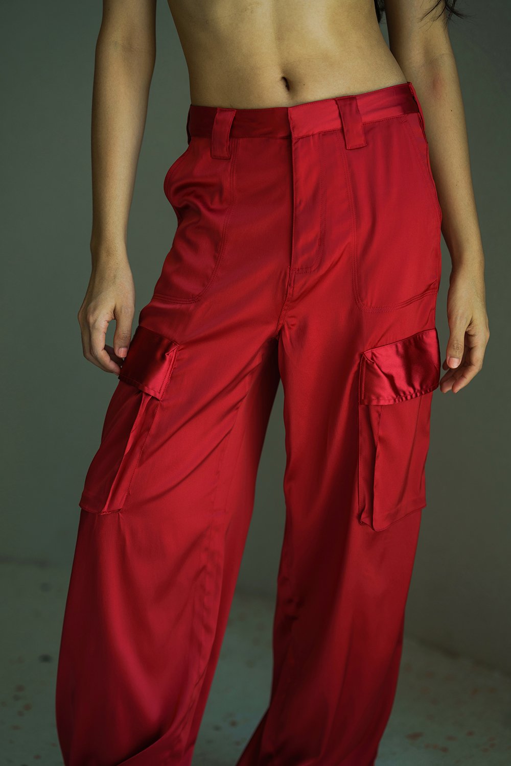 Red Satin Utility Pants - BonkersCorner