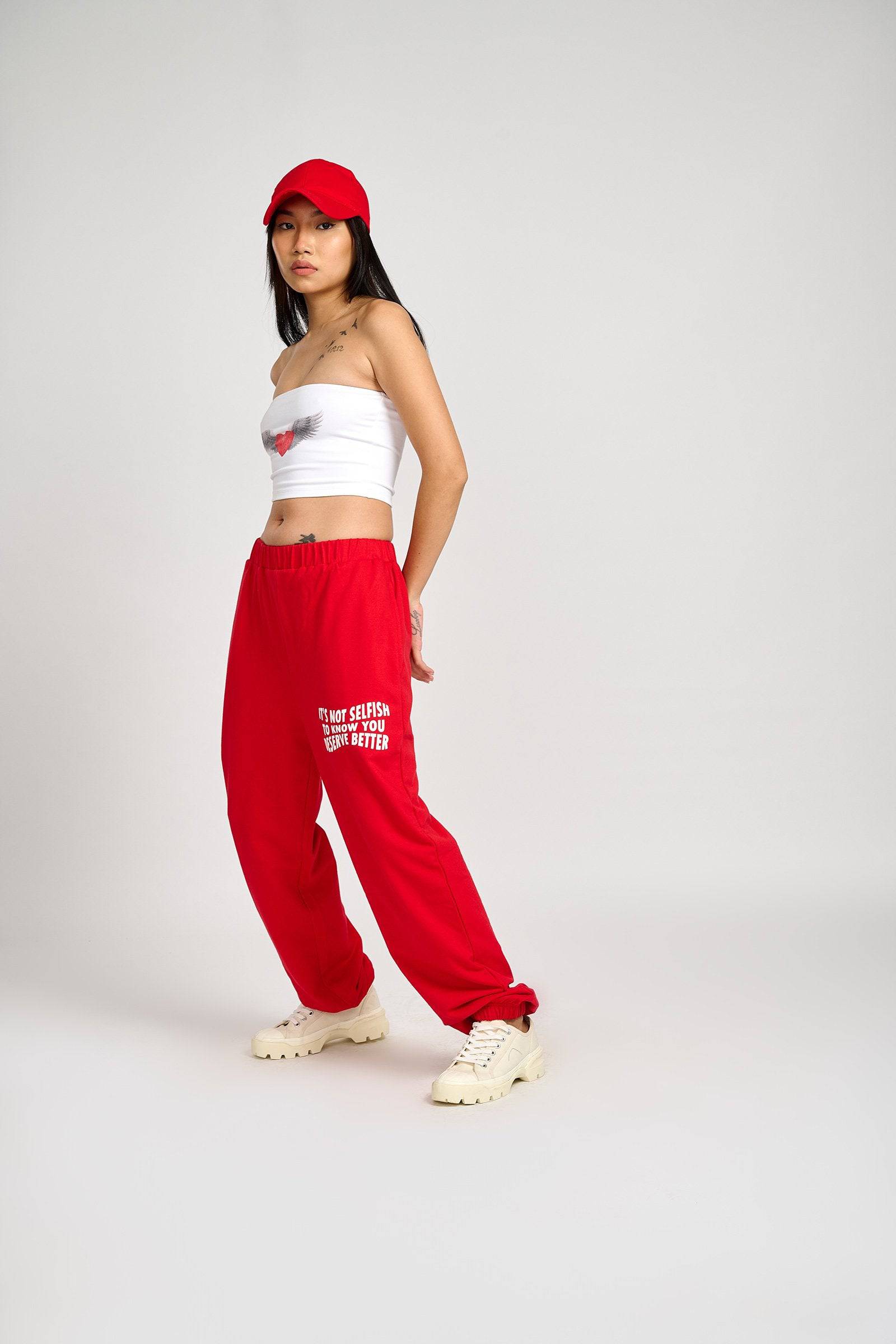 Red Self Love Joggers - BonkersCorner