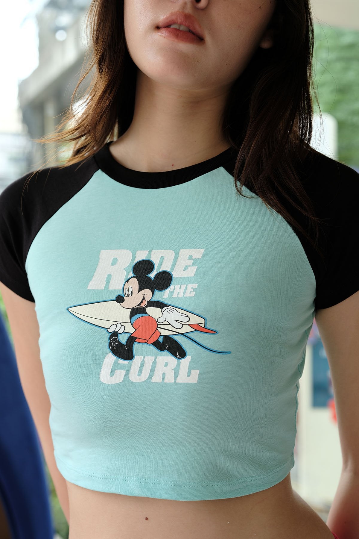 Ride The Curl Raglan Sleeve Baby Tee - BonkersCorner
