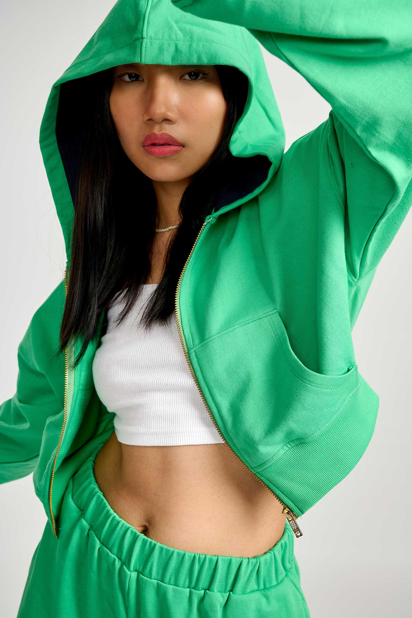 Seafoam Crop Zipper Hoodie - BonkersCorner