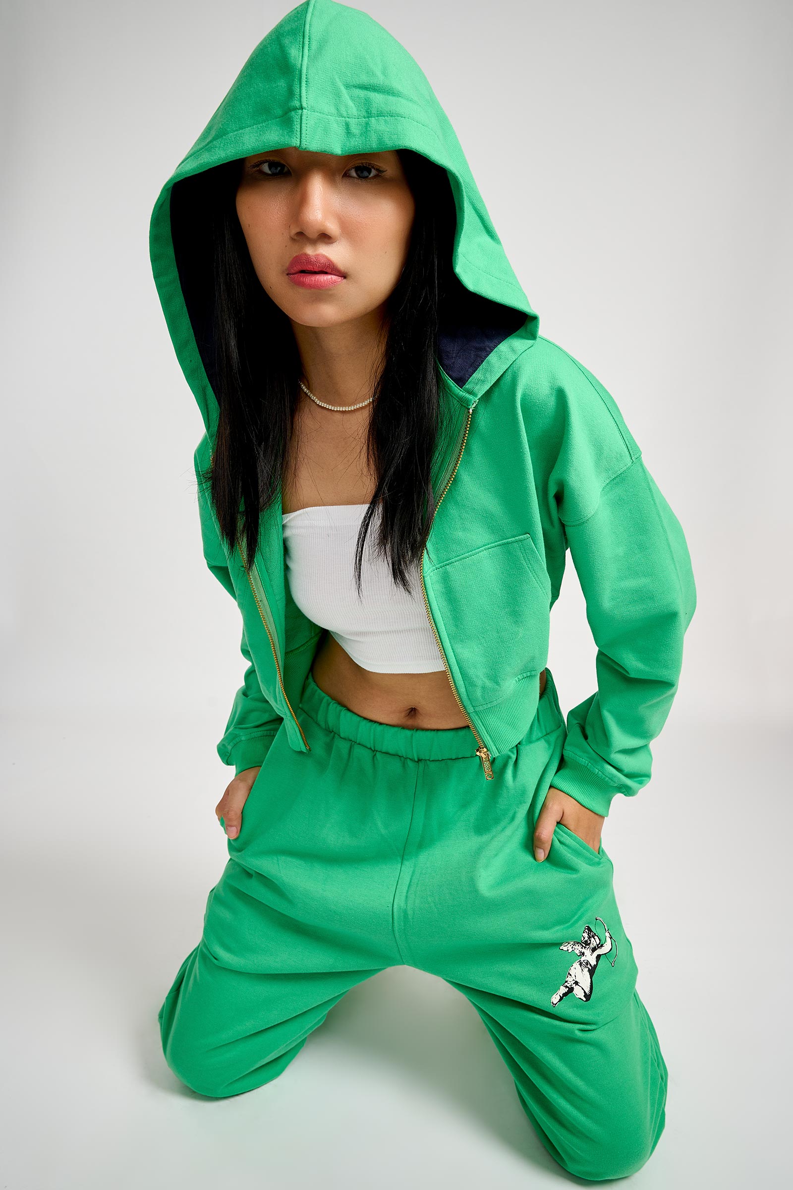 Seafoam Crop Zipper Hoodie - BonkersCorner