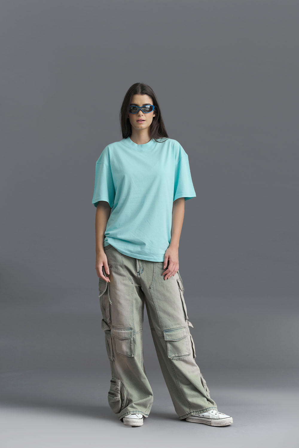 Solid Aqua Soft Jersey Oversized T-shirt - BonkersCorner
