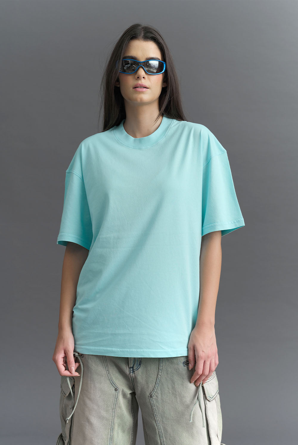 Solid Aqua Soft Jersey Oversized T-shirt - BonkersCorner