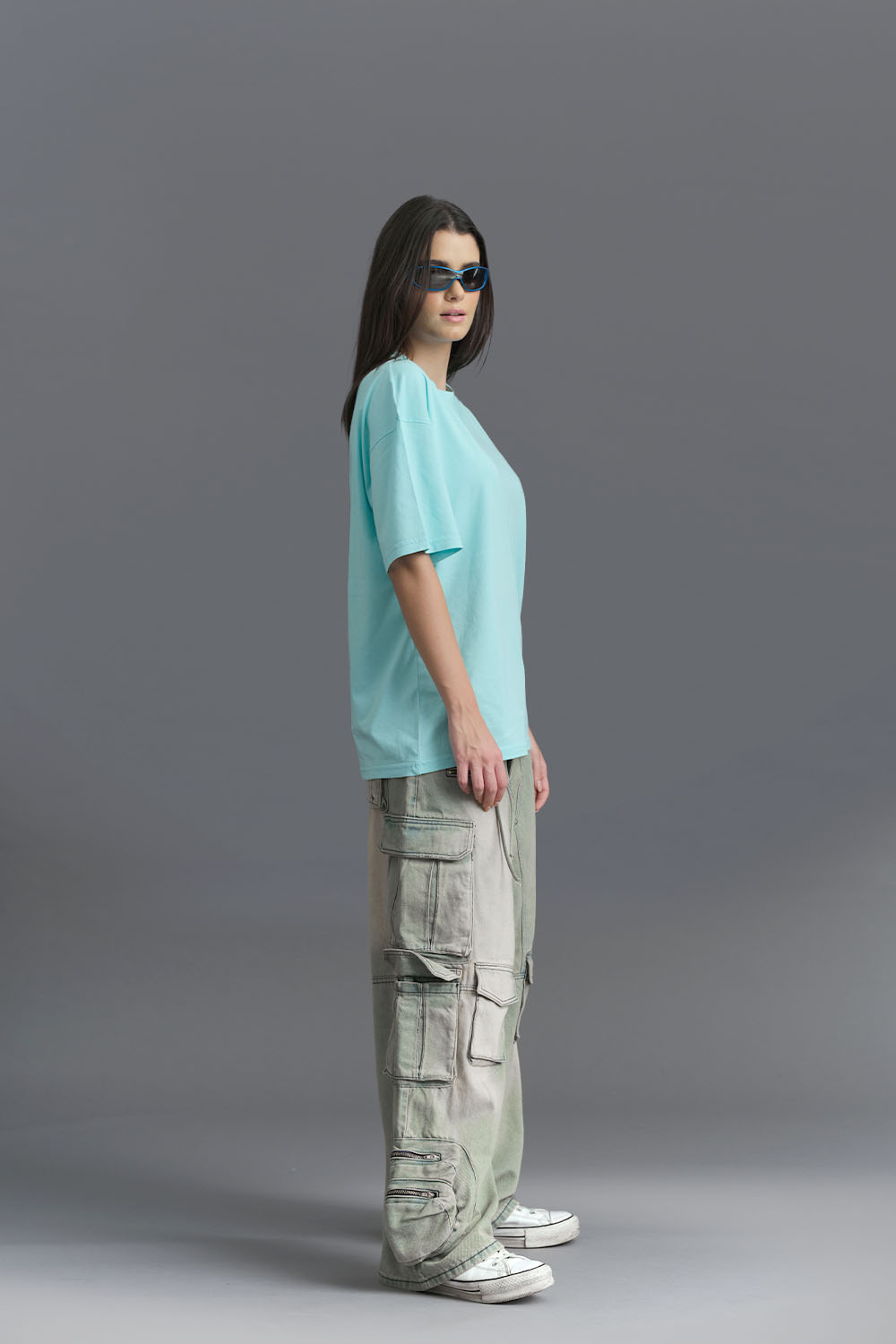 Solid Aqua Soft Jersey Oversized T-shirt - BonkersCorner