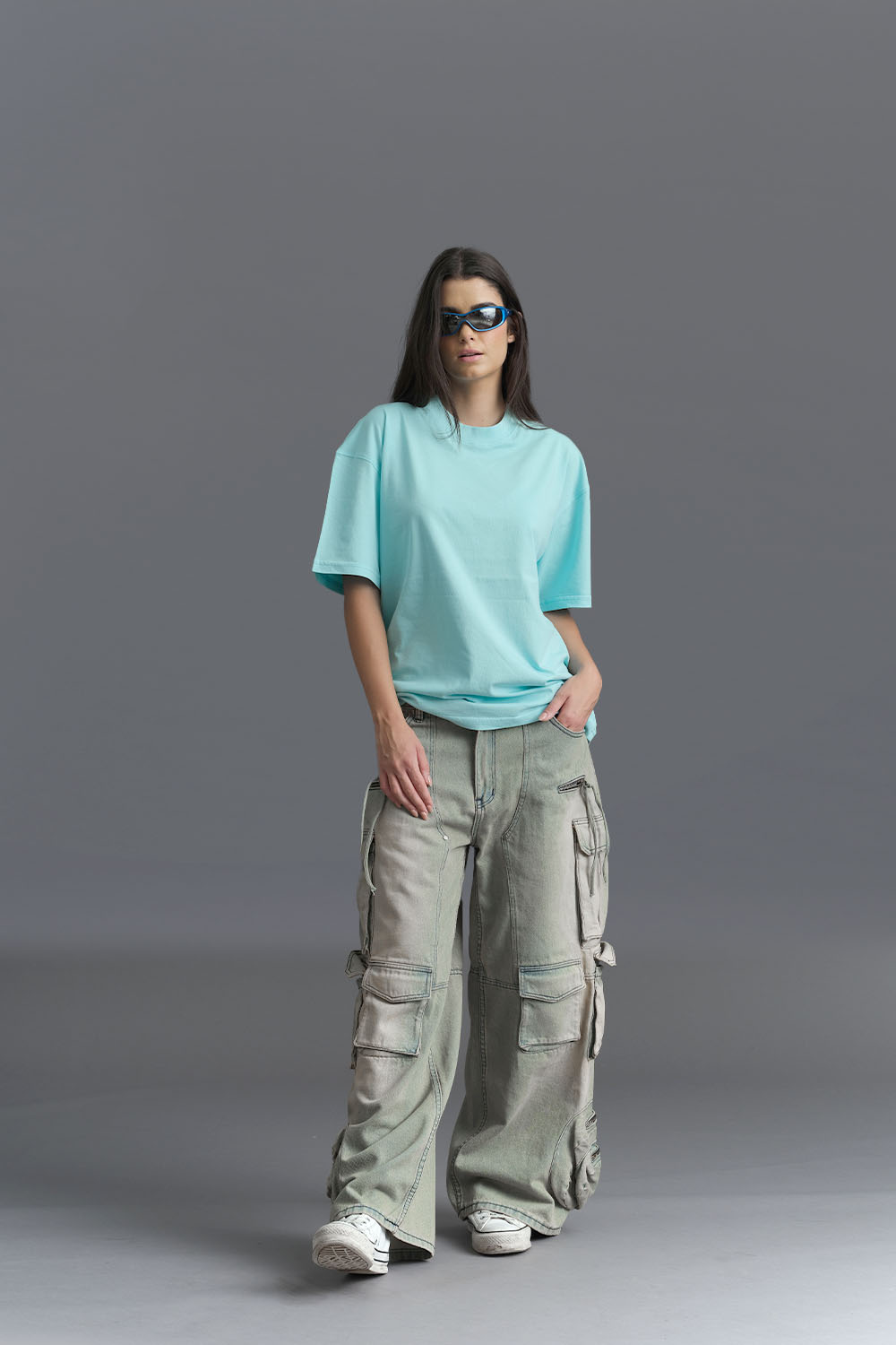 Solid Aqua Soft Jersey Oversized T-shirt - BonkersCorner