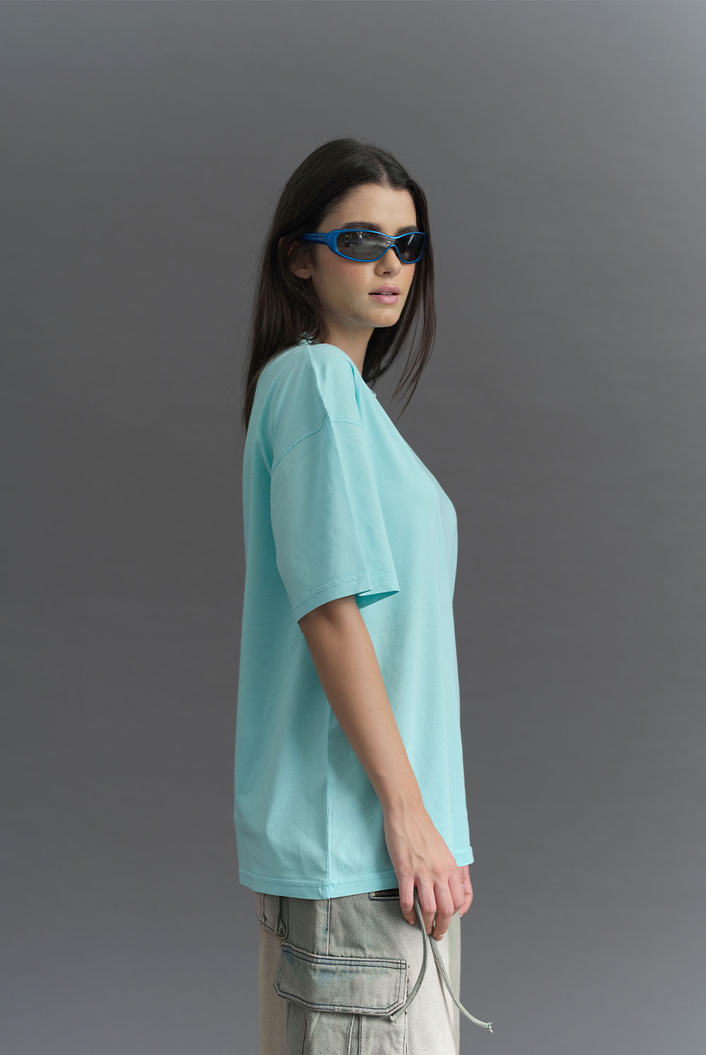 Solid Aqua Soft Jersey Oversized T-shirt - BonkersCorner