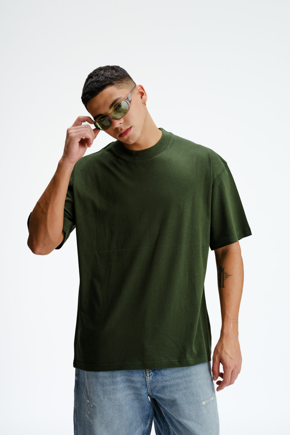 Solid Bottle Green Soft Jersey Oversized T-shirt - BonkersCorner