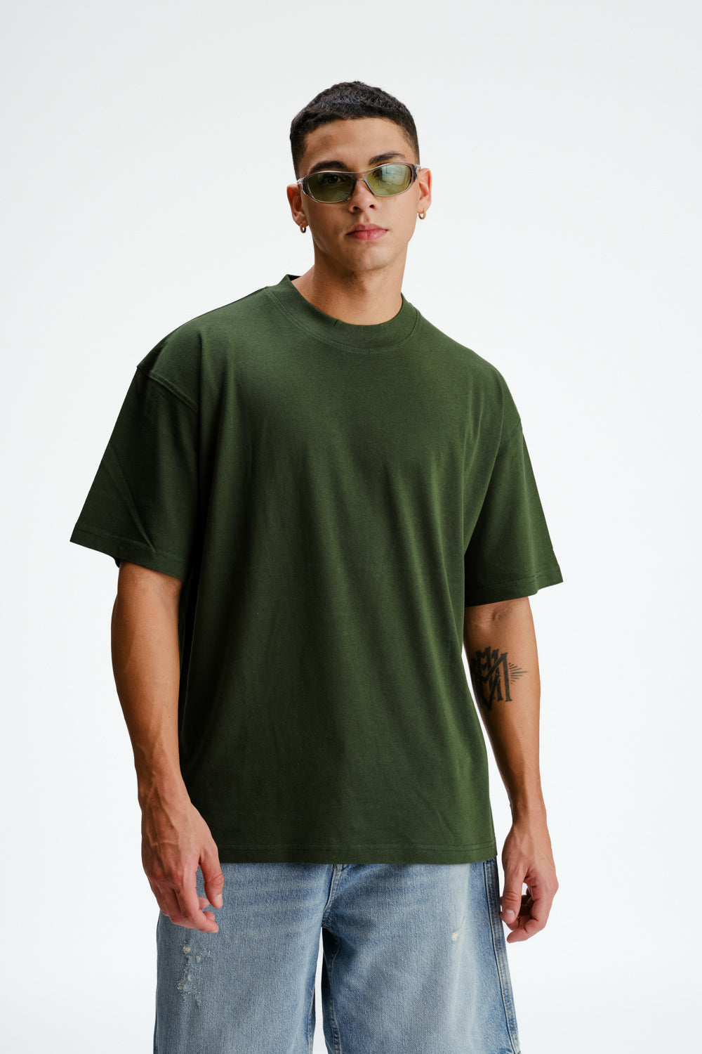 Solid Bottle Green Soft Jersey Oversized T-shirt - BonkersCorner
