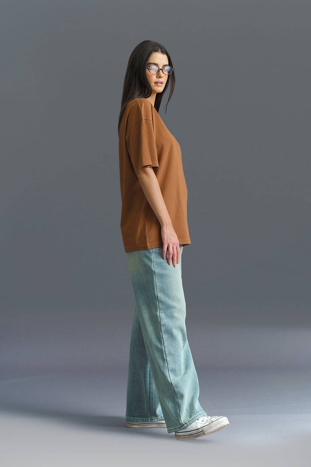 Solid Brown Soft Jersey Oversized T-shirt - BonkersCorner