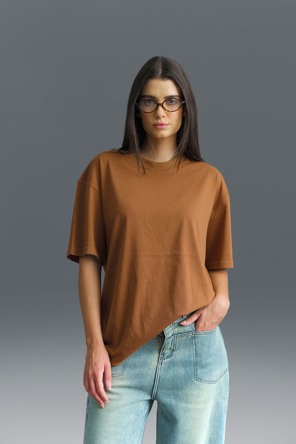 Solid Brown Soft Jersey Oversized T-shirt - BonkersCorner
