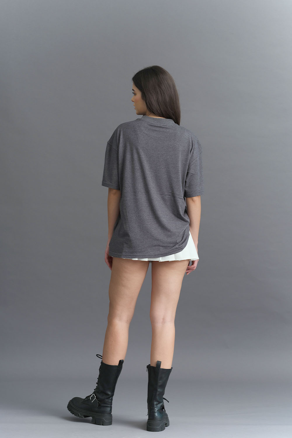 Solid Dark Grey Melange Soft Jersey Oversized T-shirt - BonkersCorner