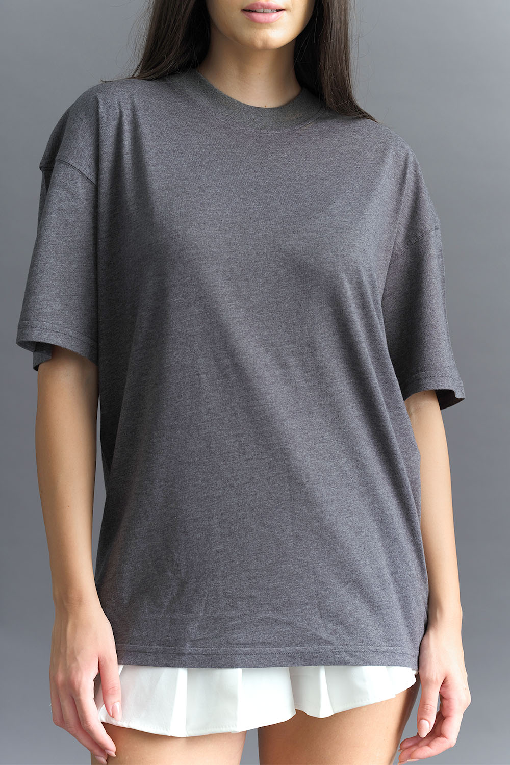 Solid Dark Grey Melange Soft Jersey Oversized T-shirt - BonkersCorner