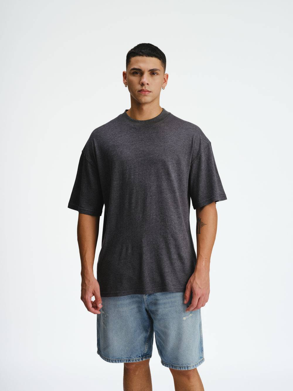 Solid Dark Grey Melange Soft Jersey Oversized T-shirt - BonkersCorner