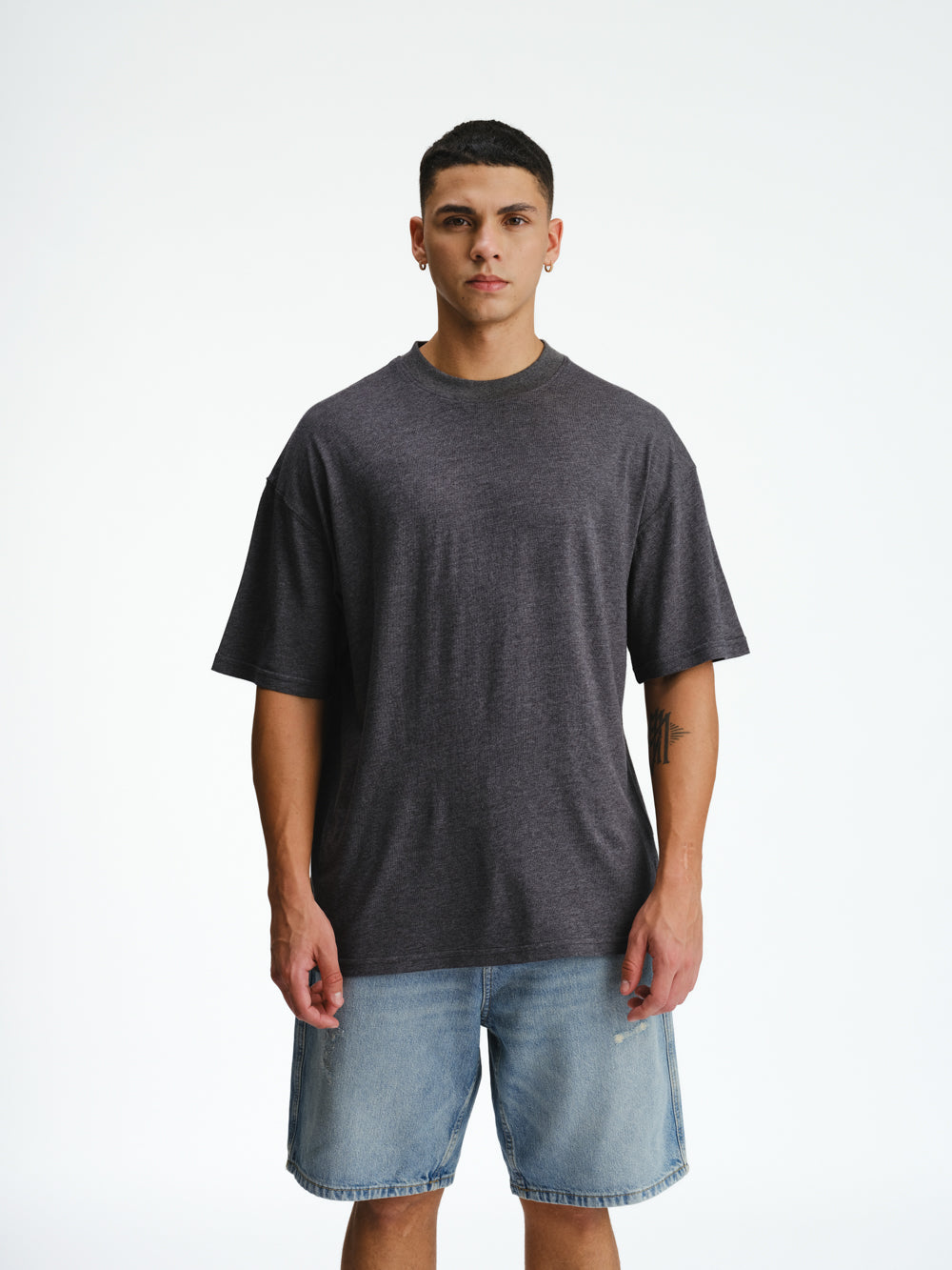 Solid Dark Grey Melange Soft Jersey Oversized T-shirt - BonkersCorner