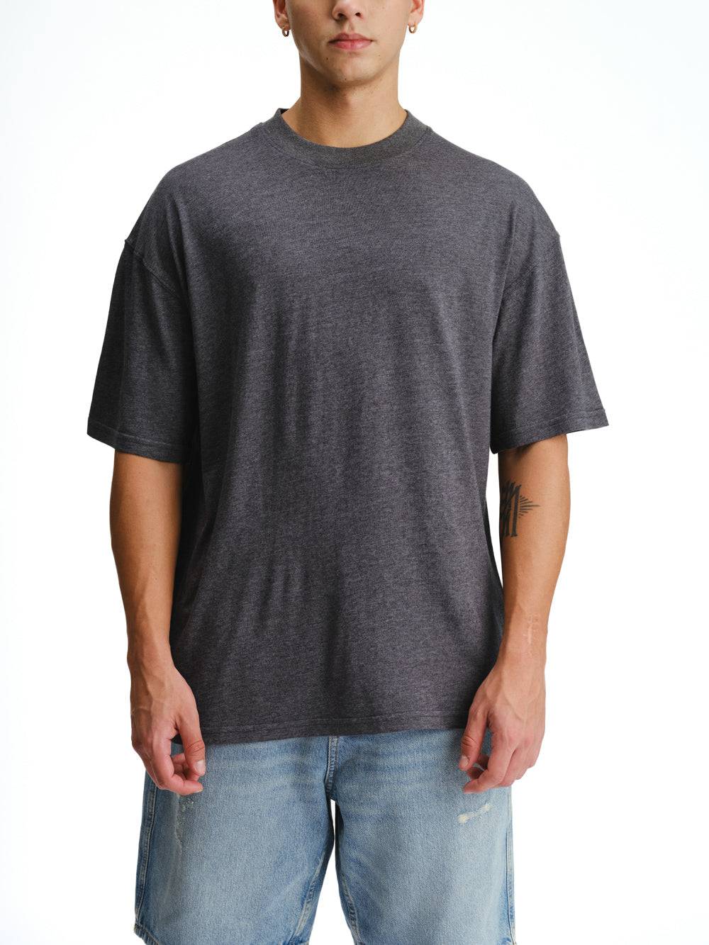 Solid Dark Grey Melange Soft Jersey Oversized T-shirt - BonkersCorner