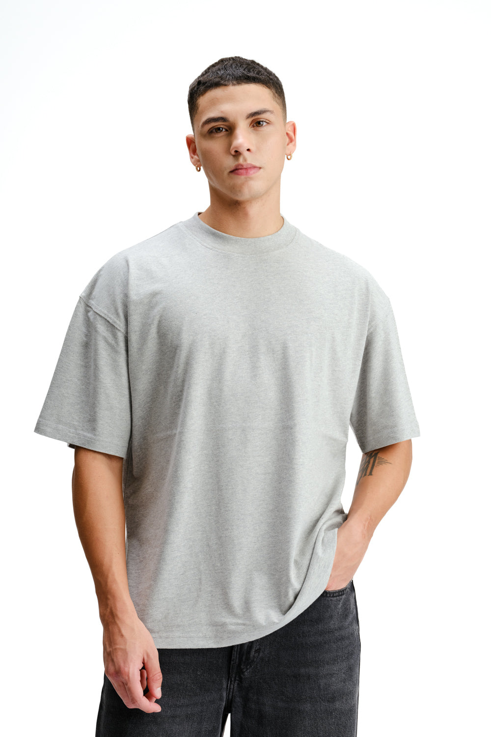 Solid Grey Melange Soft Jersey Oversized T-shirt - BonkersCorner