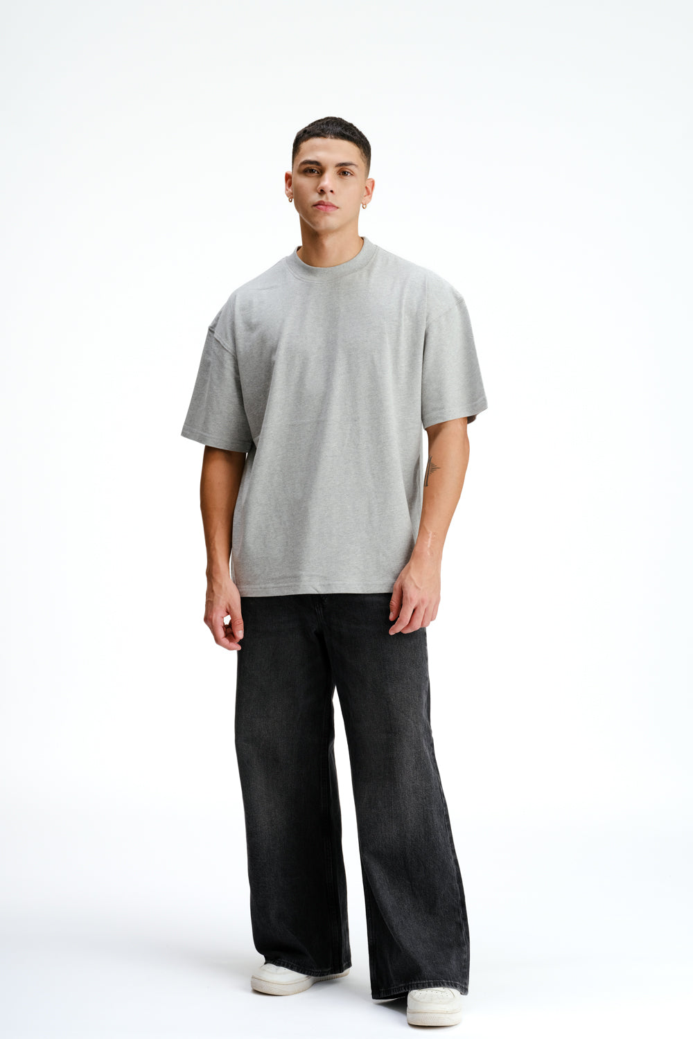 Solid Grey Melange Soft Jersey Oversized T-shirt - BonkersCorner