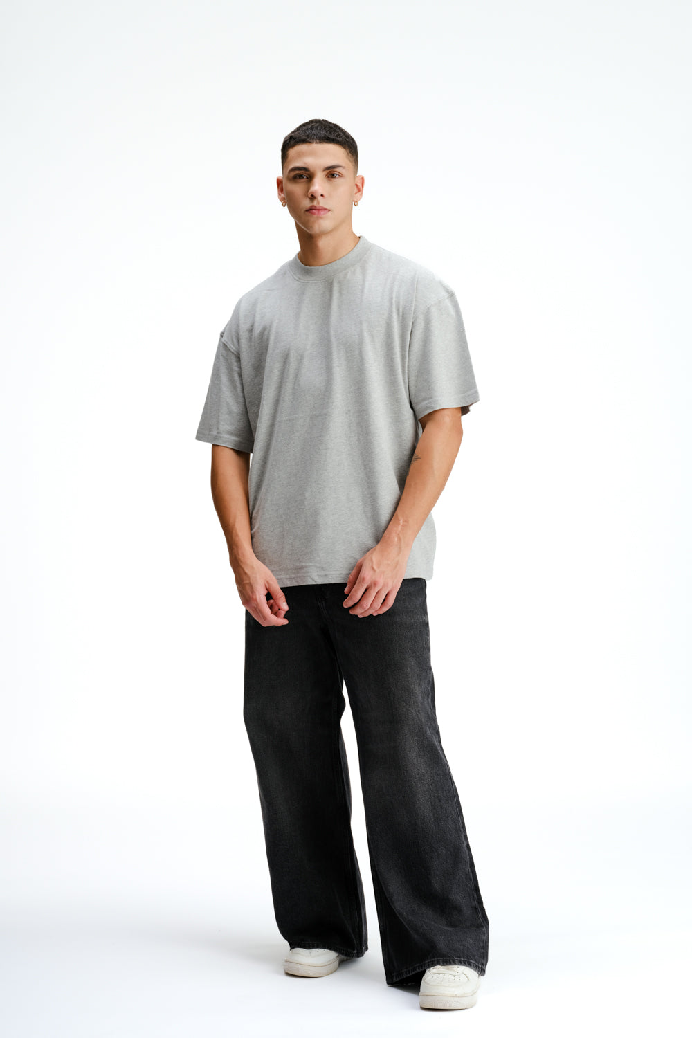 Solid Grey Melange Soft Jersey Oversized T-shirt - BonkersCorner