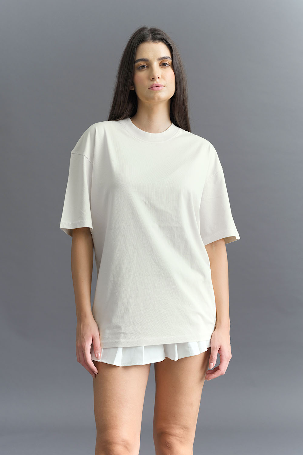 Solid Off White Soft Jersey Oversized T-shirt - BonkersCorner
